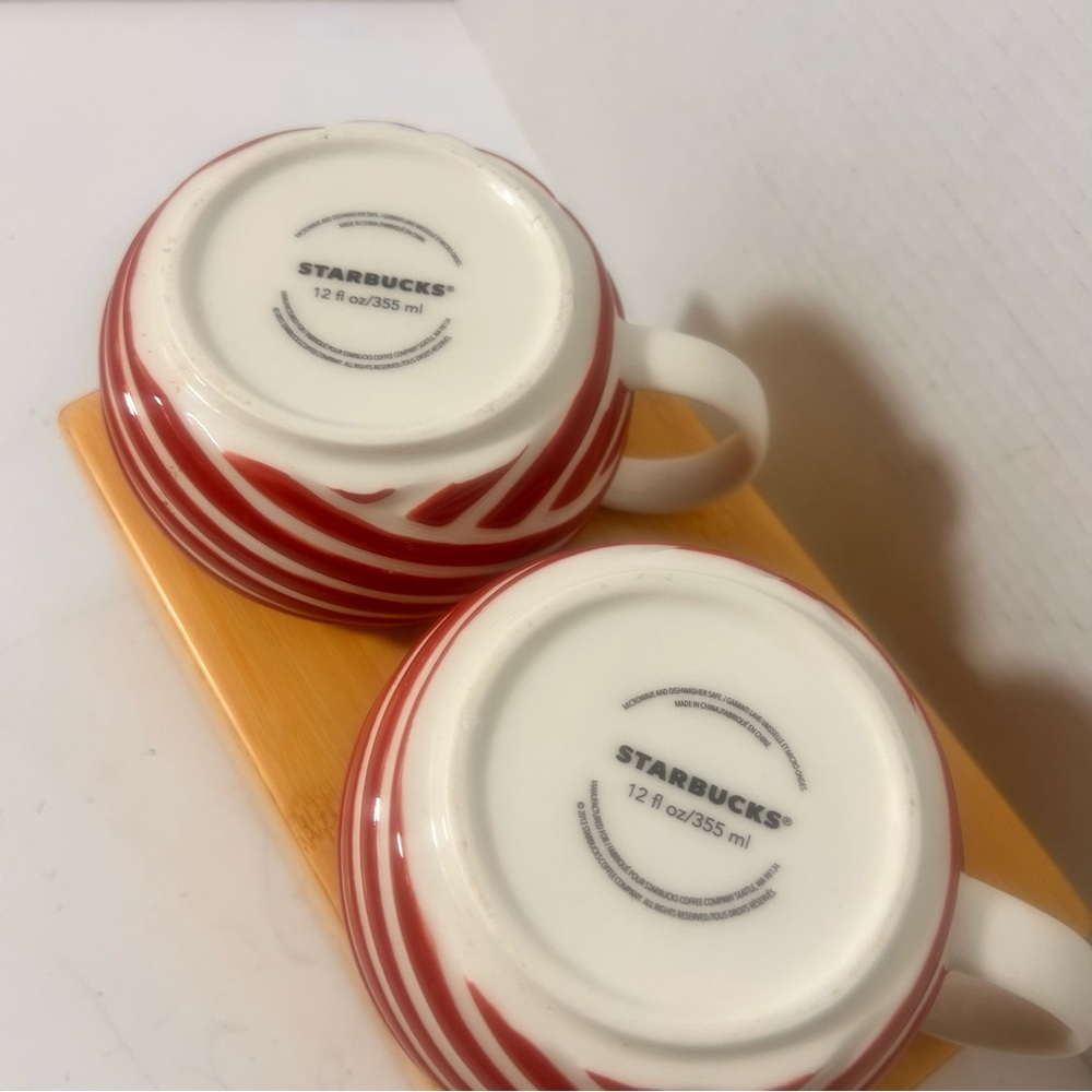 Starbucks Holiday Christmas Red Striped Ceramic Mugs Set of 2 Limited Edition - Picture 4 of 5
